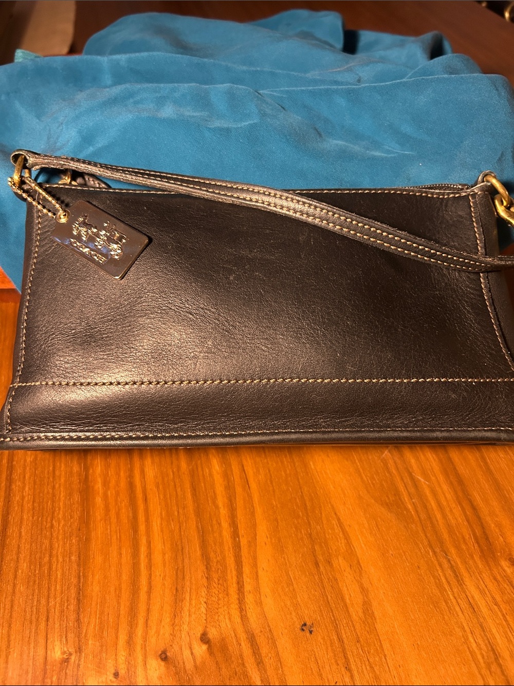 Coach Black Leather Bleecker Demi zip Wristlet Clutch with Brass Hardware
